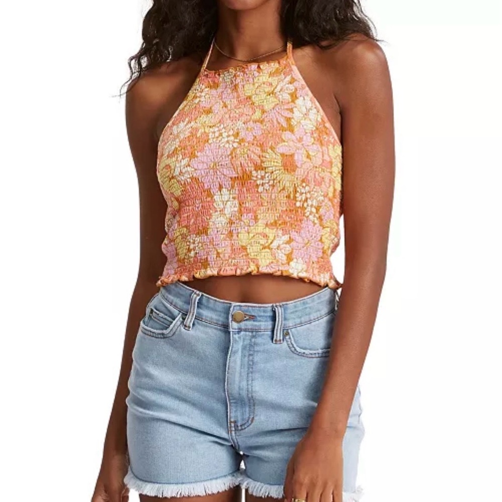 Billabong Feels Like Summer Floral Halter Neck Smocked Top